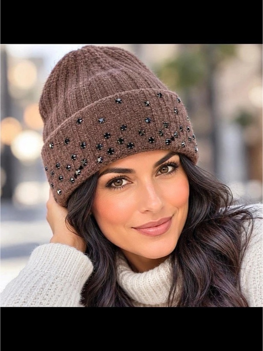 Anthropologie Beaded Knit Beanie in Brown NWT